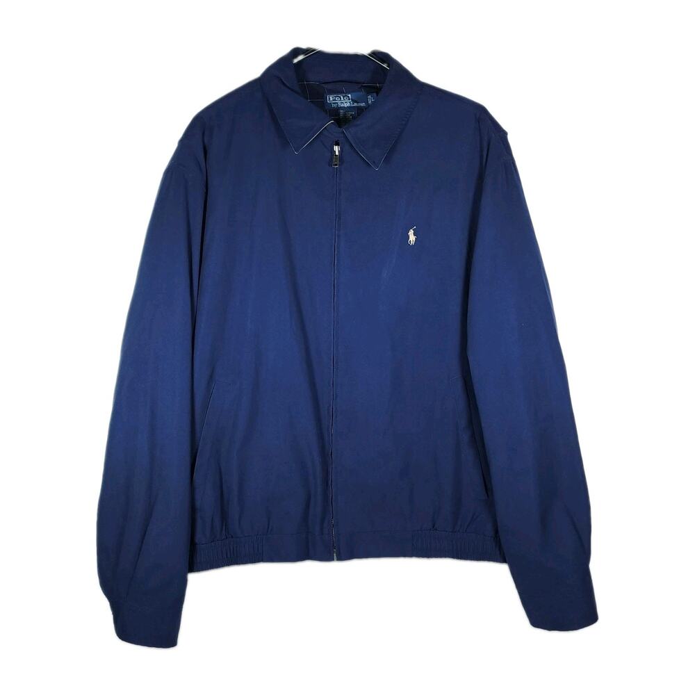 Vtg Polo Ralph Lauren Men's L Navy Plaid Lined Pony Logo Zip Bi Swing Jacket
